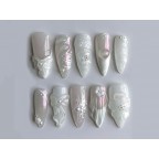 White 3D Flower Bridal Press On Nails