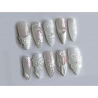 White 3D Flower Bridal Press On Nails