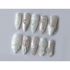 White 3D Flower Bridal Press On Nails