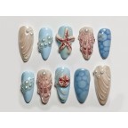 Blue Marine Seashells and Starfish Nail Set