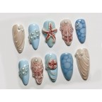 Blue Marine Seashells and Starfish Nail Set