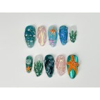 3D Ocean Seashells Starfish Press On Nails