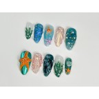 3D Ocean Seashells Starfish Press On Nails