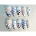 Blue Pastel Bow  Flower Press On Nails