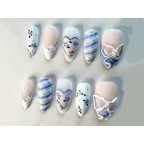 Blue Pastel Bow  Flower Press On Nails