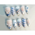 Blue Pastel Bow  Flower Press On Nails