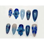 Blue 3D Orchad Flower Press On Nails