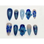 Blue 3D Orchad Flower Press On Nails