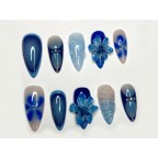 Blue 3D Orchad Flower Press On Nails